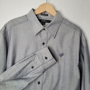 Sean John Classic Fit Mens Gray Long Sleeve Button Down Shirt XL Crest Logo‎